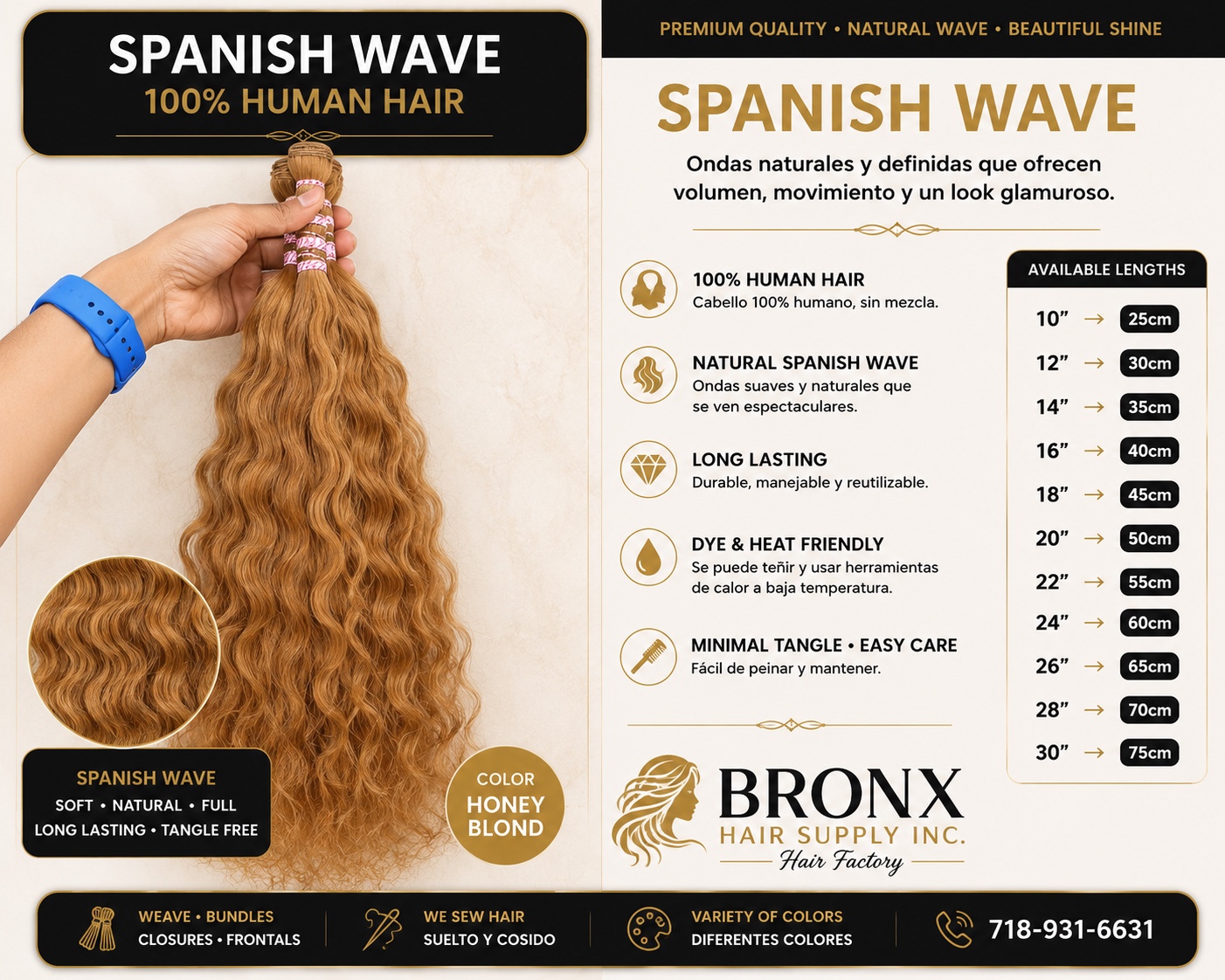 Honey blonde Spanish Wave human hair