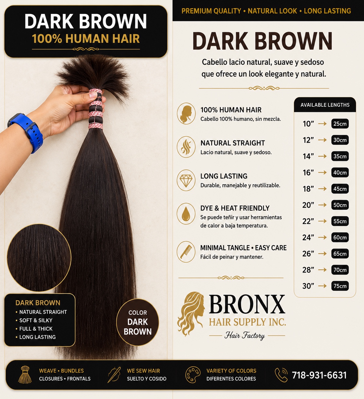 Dark brown straight human hair